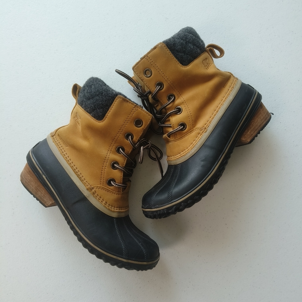 Sorel Womens Slimpack Brown Leather  Lace II WP‎ Insulated Heeled Duck Boot Sz 9
